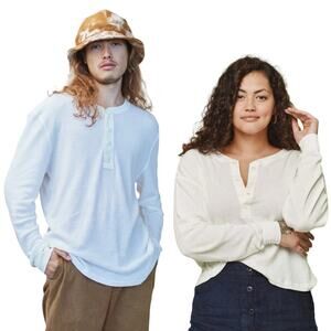 Jungmaven White Waffle Mountain Henley Cotton Hemp Unisex Medium Long Sleeve